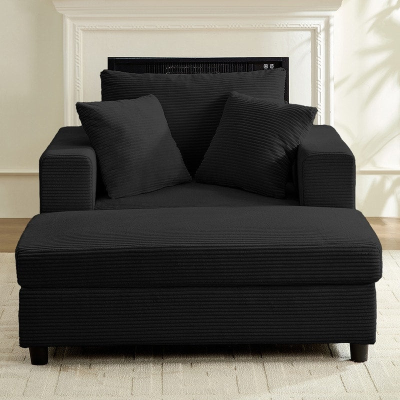 Mixoy Corduroy Comfy Chaise Lounge Deep Seat Sleeper Sofa Chair with Storage Ottoman,Upholstered 1-Seater/Loveseat Sofa Couch