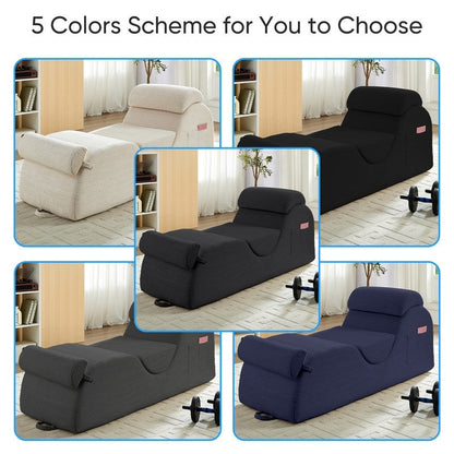 Mixoy Corduroy Yoga Chaise Lounge Chair,Curved Yoga Sofa with Movable Headrest/Waist Cushion/Footrest,Non-Slip Bottom