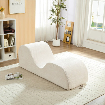 Mixoy Corduroy Yoga Chaise Lounge Chair,Curved Yoga Sofa with Movable Headrest/Waist Cushion/Footrest,Non-Slip Bottom