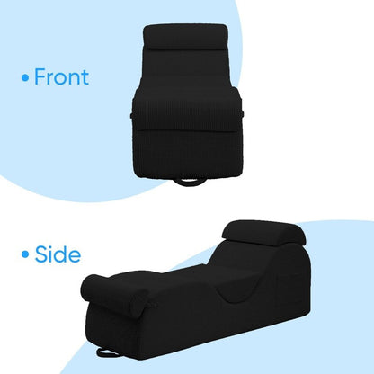 Mixoy Corduroy Yoga Chaise Lounge Chair,Curved Yoga Sofa with Movable Headrest/Waist Cushion/Footrest,Non-Slip Bottom