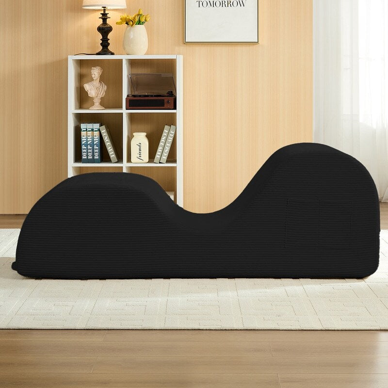 Mixoy Corduroy Yoga Chaise Lounge Chair,Curved Yoga Sofa with Movable Headrest/Waist Cushion/Footrest,Non-Slip Bottom