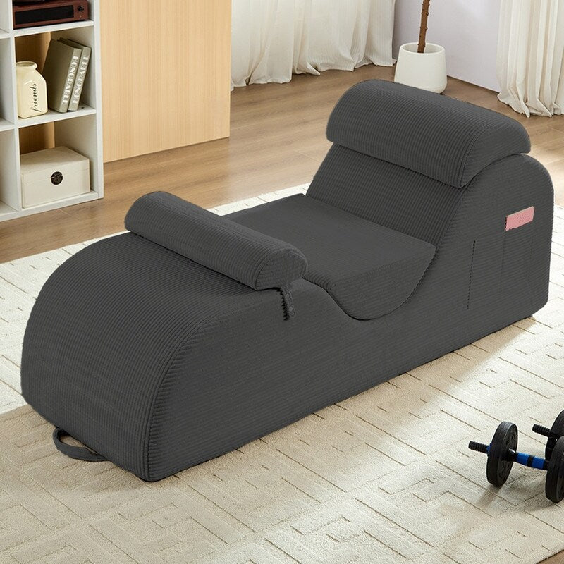 Mixoy Corduroy Yoga Chaise Lounge Chair,Curved Yoga Sofa with Movable Headrest/Waist Cushion/Footrest,Non-Slip Bottom