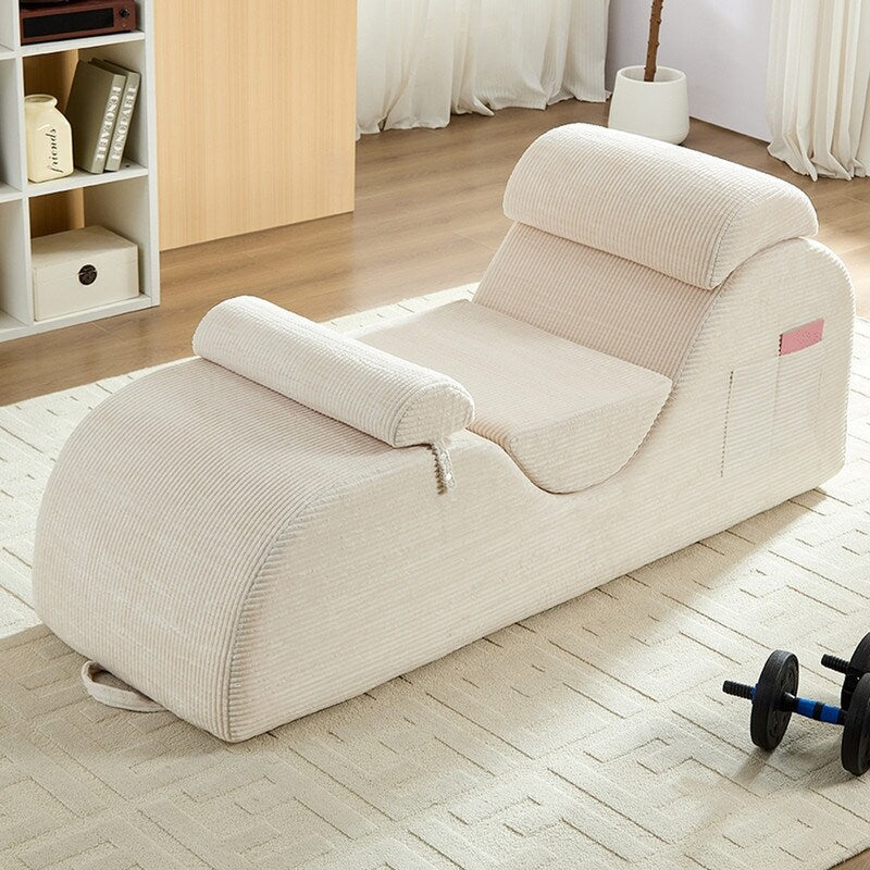Mixoy Corduroy Yoga Chaise Lounge Chair,Curved Yoga Sofa with Movable Headrest/Waist Cushion/Footrest,Non-Slip Bottom