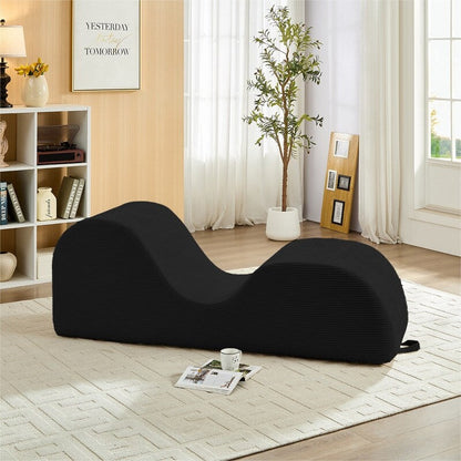 Mixoy Corduroy Yoga Chaise Lounge Chair,Curved Yoga Sofa with Movable Headrest/Waist Cushion/Footrest,Non-Slip Bottom