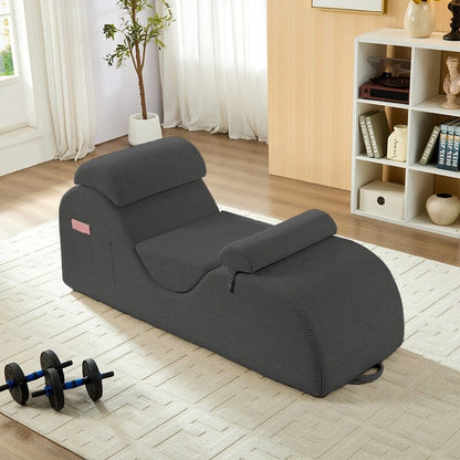 Mixoy Corduroy Yoga Chaise Lounge Chair,Curved Yoga Sofa with Movable Headrest/Waist Cushion/Footrest,Non-Slip Bottom