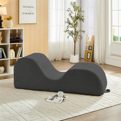 Mixoy Corduroy Yoga Chaise Lounge Chair,Curved Yoga Sofa with Movable Headrest/Waist Cushion/Footrest,Non-Slip Bottom