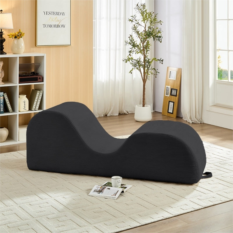 Mixoy Corduroy Yoga Chaise Lounge Chair,Curved Yoga Sofa with Movable Headrest/Waist Cushion/Footrest,Non-Slip Bottom