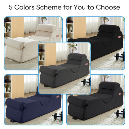 Mixoy Corduroy Yoga Chaise Lounge Chair,Curved Yoga Sofa with Movable Headrest/Waist Cushion/Footrest,Non-Slip Bottom