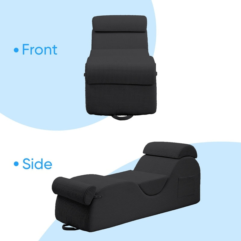 Mixoy Corduroy Yoga Chaise Lounge Chair,Curved Yoga Sofa with Movable Headrest/Waist Cushion/Footrest,Non-Slip Bottom
