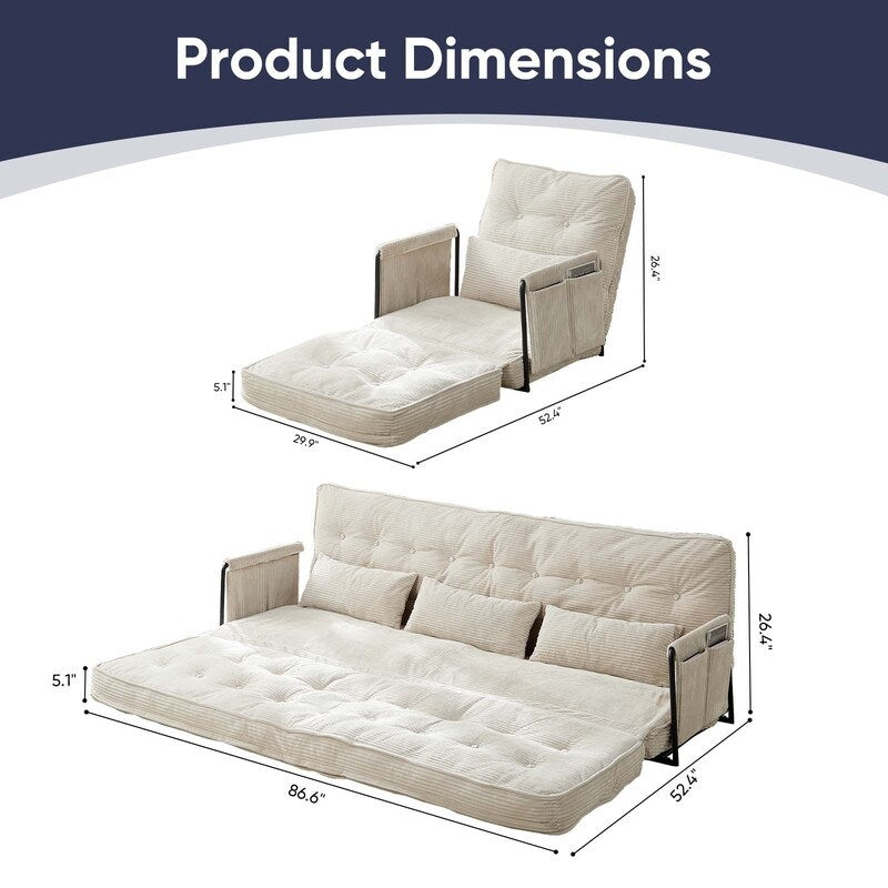 Mixoy Muti-Functional Folding Floor Sofa Bed,Lazy Sofa with Pillows,6 Position Adjustable Backrest-2+1