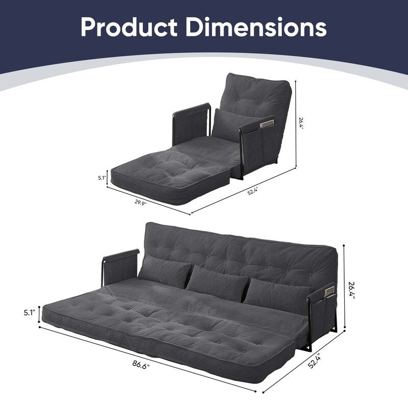 Mixoy Muti-Functional Folding Floor Sofa Bed,Lazy Sofa with Pillows,6 Position Adjustable Backrest-2+1