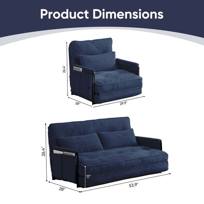 Mixoy Muti-Functional Folding Floor Sofa Bed,Lazy Sofa with Pillows,6 Position Adjustable Backrest-2+1