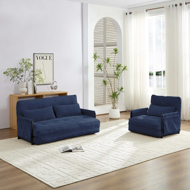 Mixoy Muti-Functional Folding Floor Sofa Bed,Lazy Sofa with Pillows,6 Position Adjustable Backrest-2+1