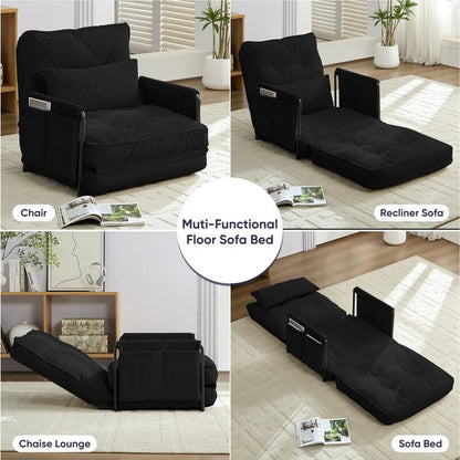 Mixoy Muti-Functional Folding Floor Sofa Bed,Lazy Sofa with Pillows,6 Position Adjustable Backrest-2+1