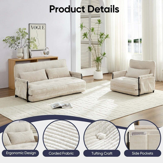 Mixoy Muti-Functional Folding Floor Sofa Bed,Lazy Sofa with Pillows,6 Position Adjustable Backrest-2+1