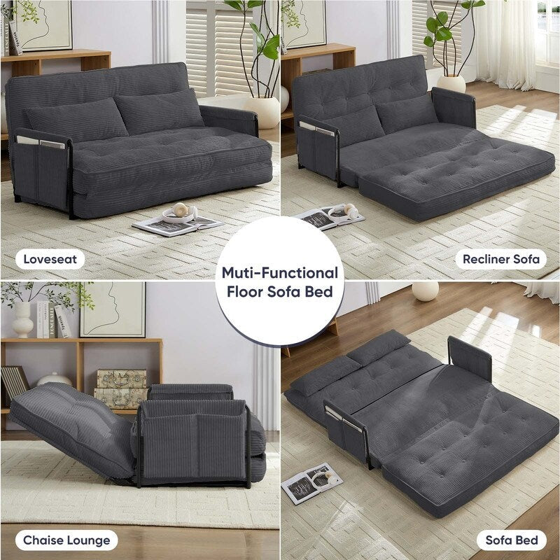 Mixoy Muti-Functional Folding Floor Sofa Bed,Lazy Sofa with Pillows,6 Position Adjustable Backrest-2+1