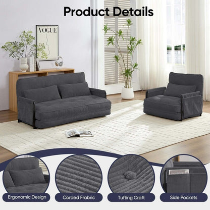 Mixoy Muti-Functional Folding Floor Sofa Bed,Lazy Sofa with Pillows,6 Position Adjustable Backrest-2+1