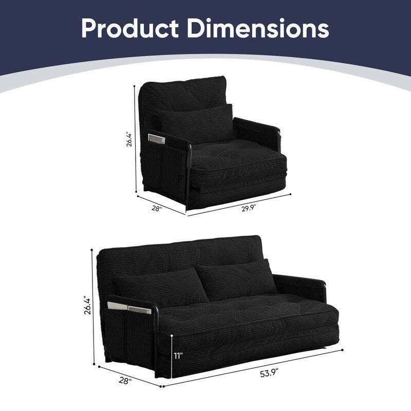 Mixoy Muti-Functional Folding Floor Sofa Bed,Lazy Sofa with Pillows,6 Position Adjustable Backrest-2+1