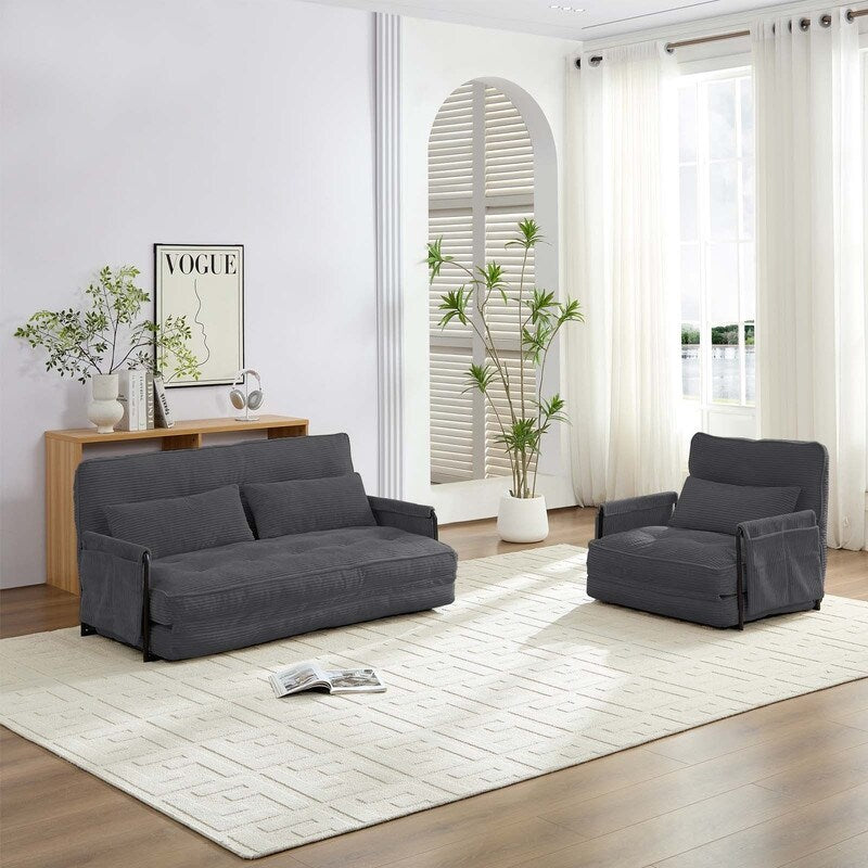 Mixoy Muti-Functional Folding Floor Sofa Bed,Lazy Sofa with Pillows,6 Position Adjustable Backrest-2+1