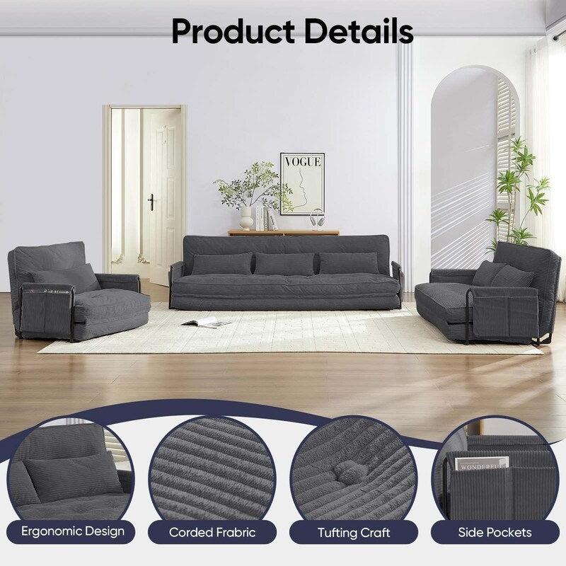 Mixoy Muti-Functional Folding Futon Floor Sofa Bed Sets with Pillows,6 Position Adjustable Backrest-3+2+1