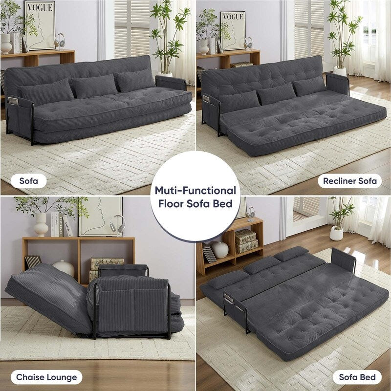 Mixoy Muti-Functional Folding Futon Floor Sofa Bed Sets with Pillows,6 Position Adjustable Backrest-3+2+1