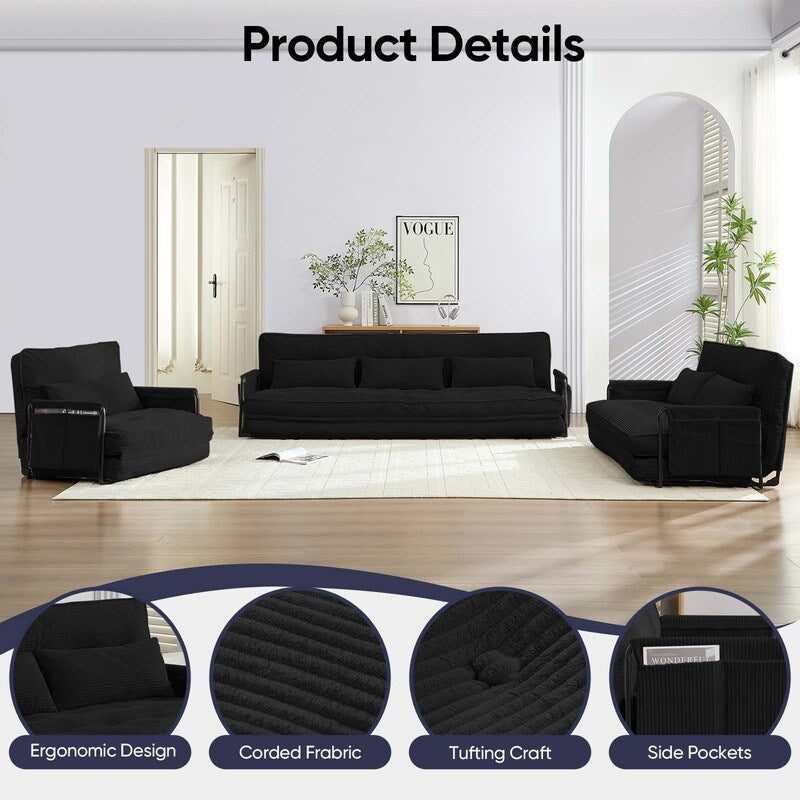 Mixoy Muti-Functional Folding Futon Floor Sofa Bed Sets with Pillows,6 Position Adjustable Backrest-3+2+1