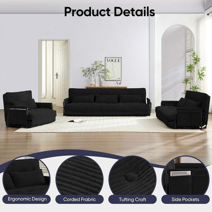 Mixoy Muti-Functional Folding Futon Floor Sofa Bed Sets with Pillows,6 Position Adjustable Backrest-3+2+1