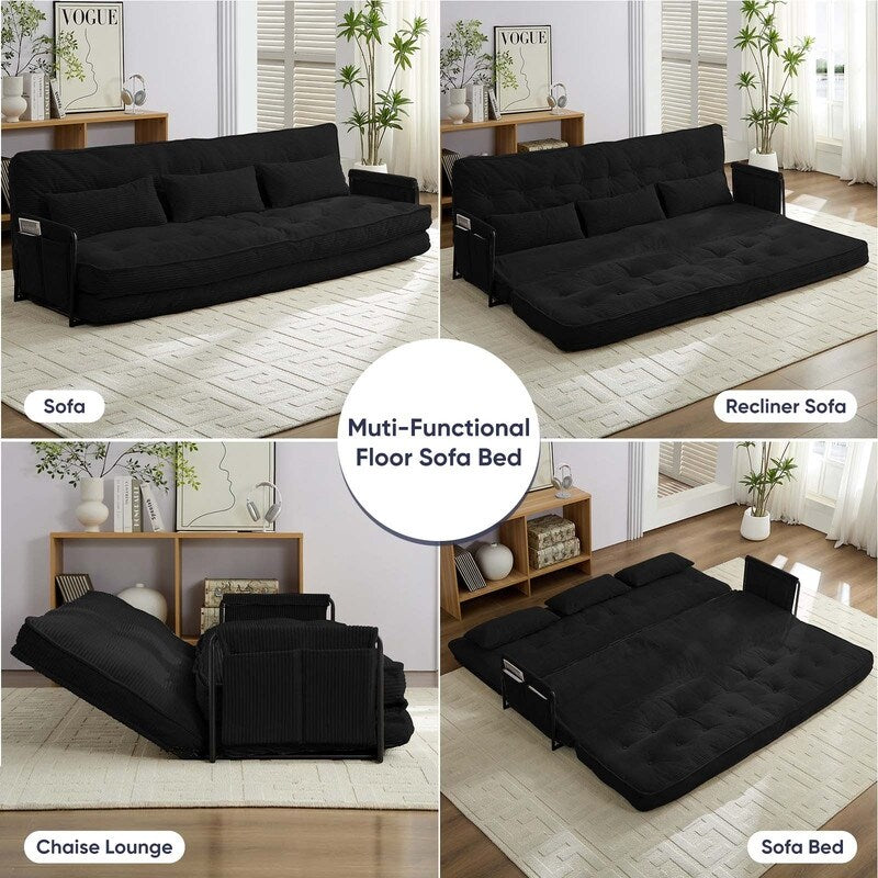 Mixoy Muti-Functional Folding Futon Floor Sofa Bed Sets with Pillows,6 Position Adjustable Backrest-3+2+1