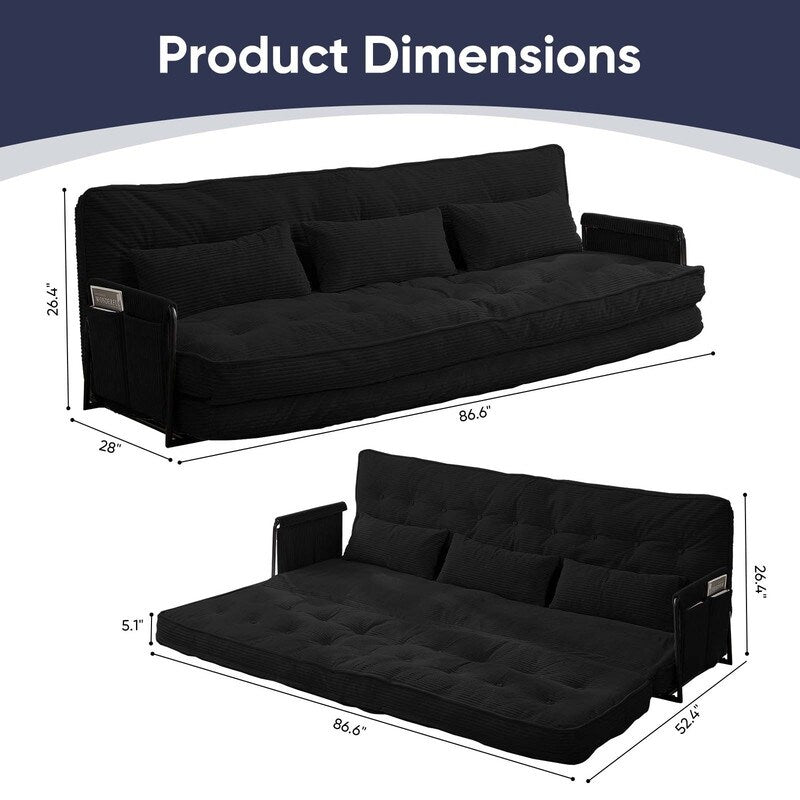Mixoy Muti-Functional Folding Futon Floor Sofa Bed Sets with Pillows,6 Position Adjustable Backrest-3+2+1