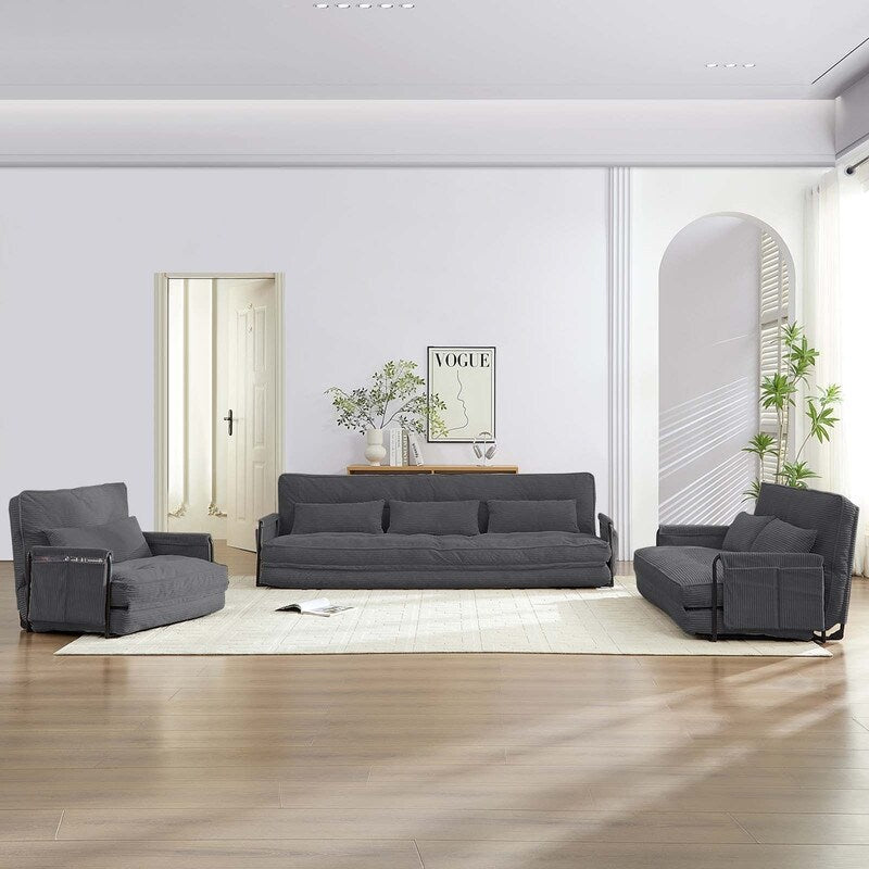 Mixoy Muti-Functional Folding Futon Floor Sofa Bed Sets with Pillows,6 Position Adjustable Backrest-3+2+1