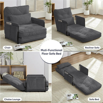 Mixoy Muti-Functional Folding Futon Floor Sofa Bed Sets with Pillows,6 Position Adjustable Backrest-3+2+1