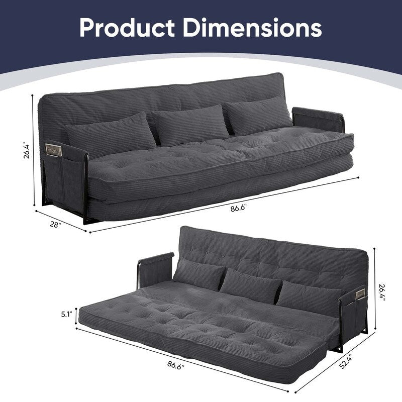 Mixoy Muti-Functional Folding Futon Floor Sofa Bed Sets with Pillows,6 Position Adjustable Backrest-3+2+1