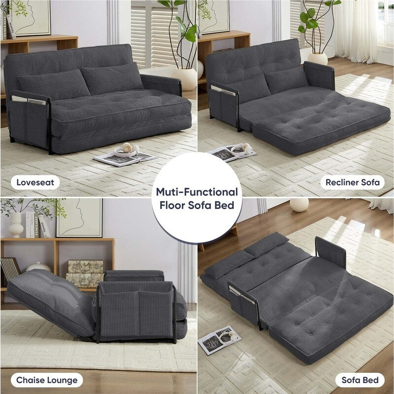 Mixoy Muti-Functional Folding Futon Floor Sofa Bed Sets with Pillows,6 Position Adjustable Backrest-3+2+1