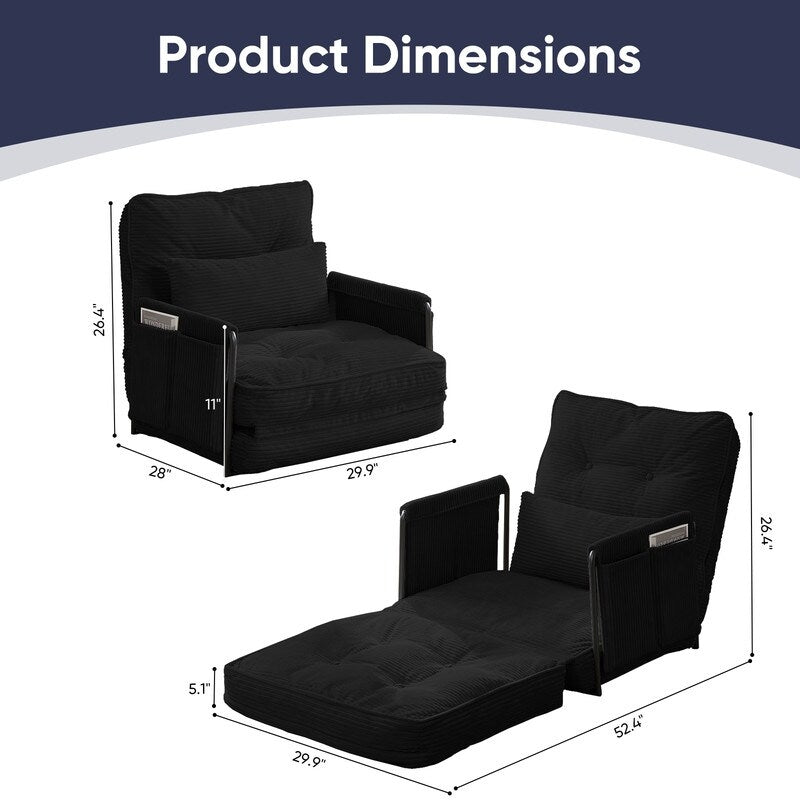 Mixoy Muti-Functional Folding Futon Floor Sofa Bed,Single Lazy Sofa with Pillows,6 Position Adjustable Backrest