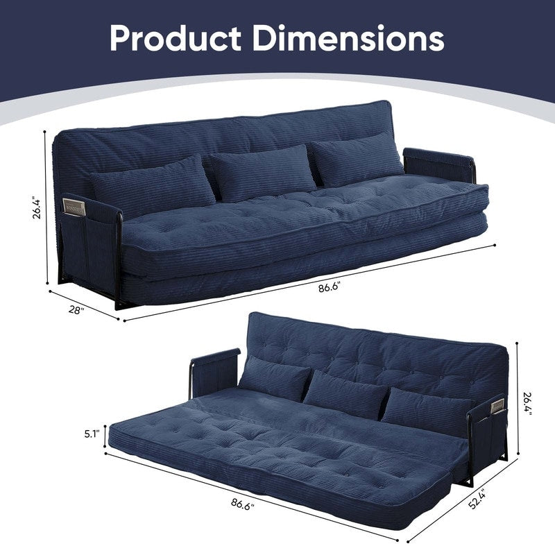 Mixoy Muti-Functional Folding Futon Floor Sofa Bed Sets with Pillows,6 Position Adjustable Backrest-3+2+1