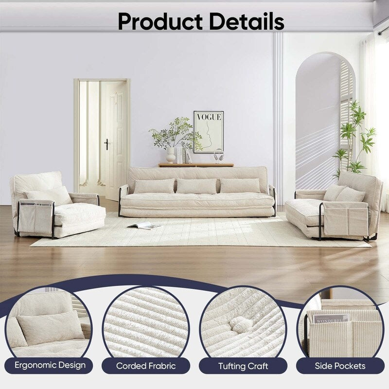 Mixoy Muti-Functional Folding Futon Floor Sofa Bed Sets with Pillows,6 Position Adjustable Backrest-3+2+1
