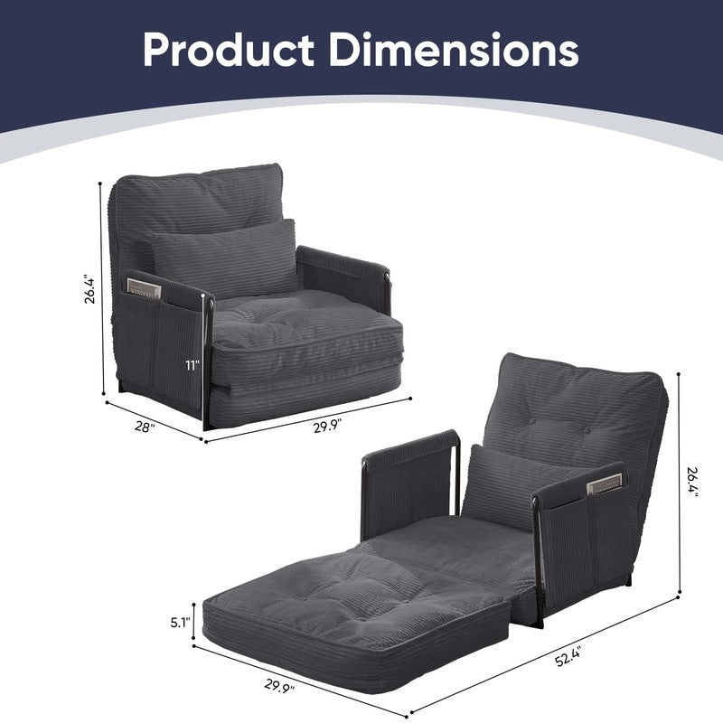 Mixoy Muti-Functional Folding Futon Floor Sofa Bed Sets with Pillows,6 Position Adjustable Backrest-3+2+1