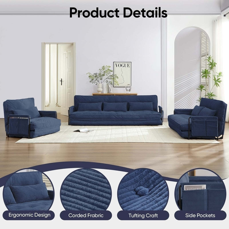 Mixoy Muti-Functional Folding Futon Floor Sofa Bed Sets with Pillows,6 Position Adjustable Backrest-3+2+1