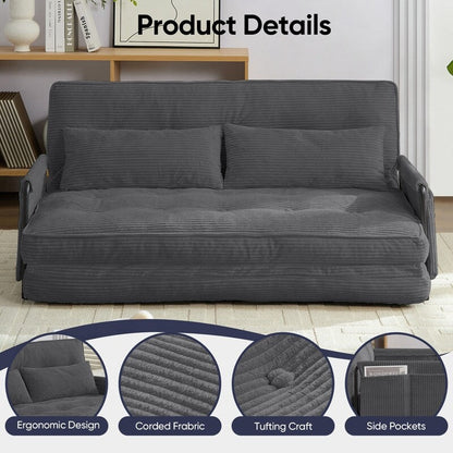 Mixoy Muti-Functional Folding Loveseat Floor Sofa Bed,Lazy Sofa with Pillows,6 Position Adjustable Backrest