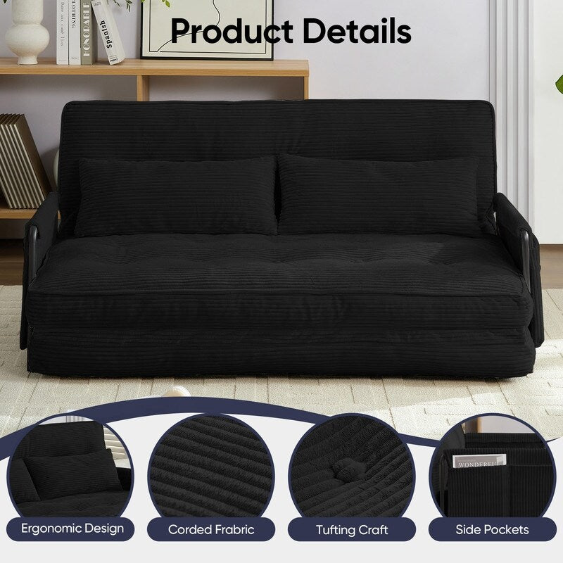 Mixoy Muti-Functional Folding Loveseat Floor Sofa Bed,Lazy Sofa with Pillows,6 Position Adjustable Backrest