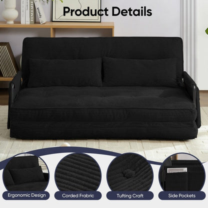 Mixoy Muti-Functional Folding Loveseat Floor Sofa Bed,Lazy Sofa with Pillows,6 Position Adjustable Backrest