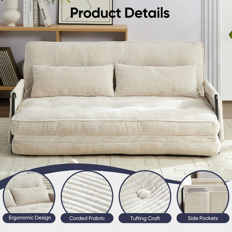 Mixoy Muti-Functional Folding Loveseat Floor Sofa Bed,Lazy Sofa with Pillows,6 Position Adjustable Backrest