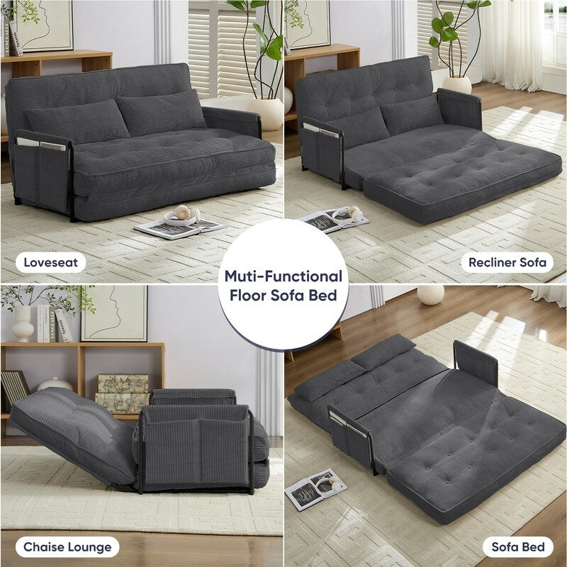 Mixoy Muti-Functional Folding Loveseat Floor Sofa Bed,Lazy Sofa with Pillows,6 Position Adjustable Backrest