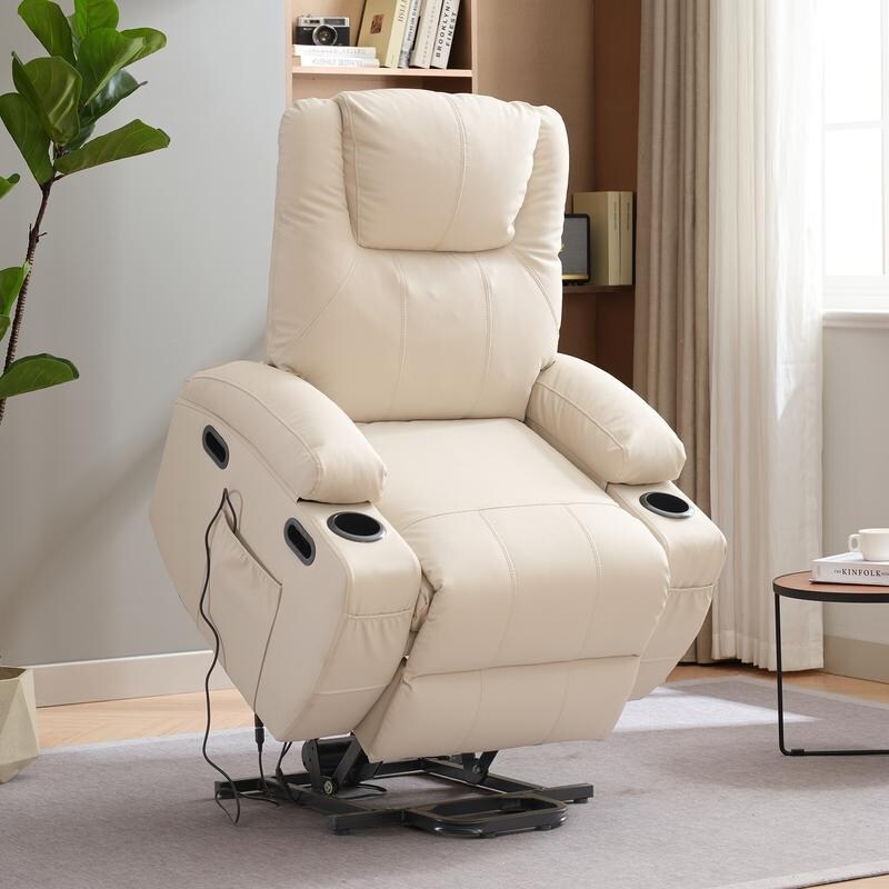 Mixoy Power Lift Massage Recliner Chair for Elderly,with Heat,Infinite Position,Side Pocket,Cup Holders,USB Charge Port