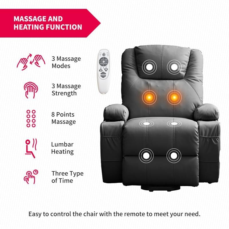 Mixoy Power Lift Massage Recliner Chair for Elderly,with Heat,Infinite Position,Side Pocket,Cup Holders,USB Charge Port