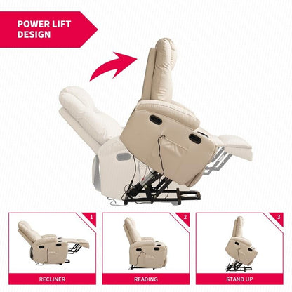 Mixoy Power Lift Massage Recliner Chair for Elderly,with Heat,Infinite Position,Side Pocket,Cup Holders,USB Charge Port