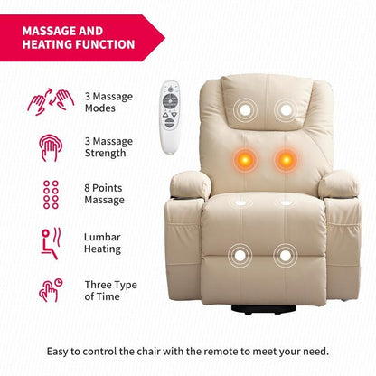 Mixoy Power Lift Massage Recliner Chair for Elderly,with Heat,Infinite Position,Side Pocket,Cup Holders,USB Charge Port