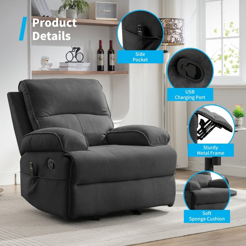 Mixoy Reclining Sofa Chair,Baby Velour Fabric Lazy Sofa Lift Oversized Massage Chair with Heat Vibration Function