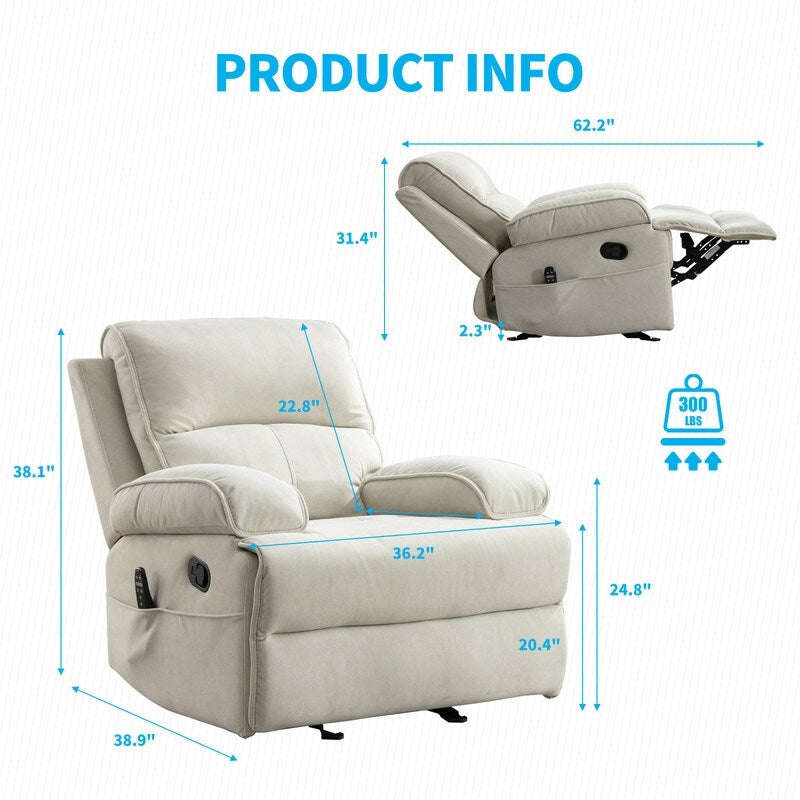 Mixoy Reclining Sofa Chair,Baby Velour Fabric Lazy Sofa Lift Oversized Massage Chair with Heat Vibration Function