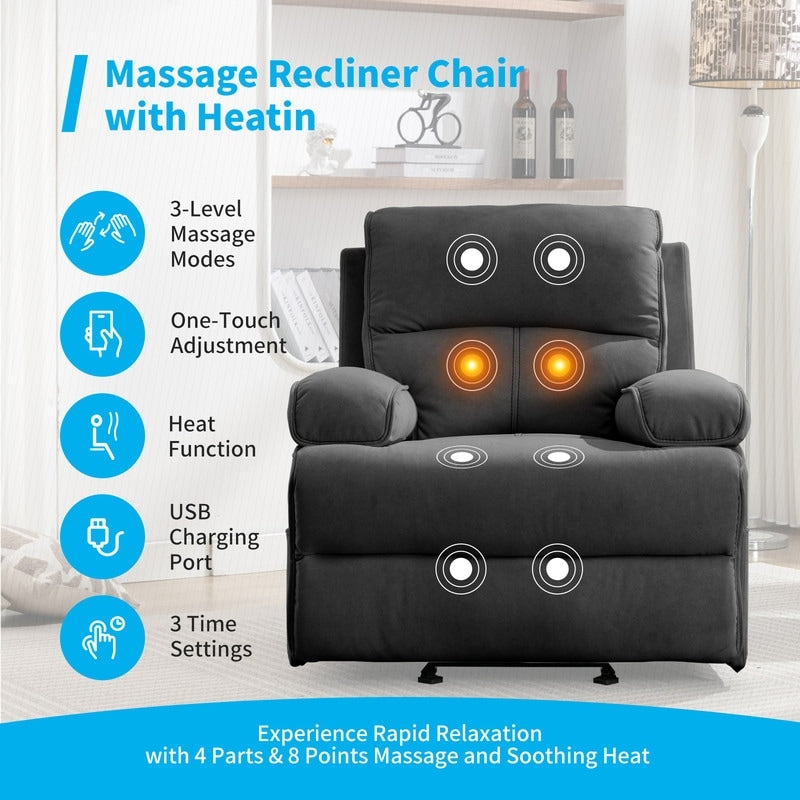 Mixoy Reclining Sofa Chair,Baby Velour Fabric Lazy Sofa Lift Oversized Massage Chair with Heat Vibration Function